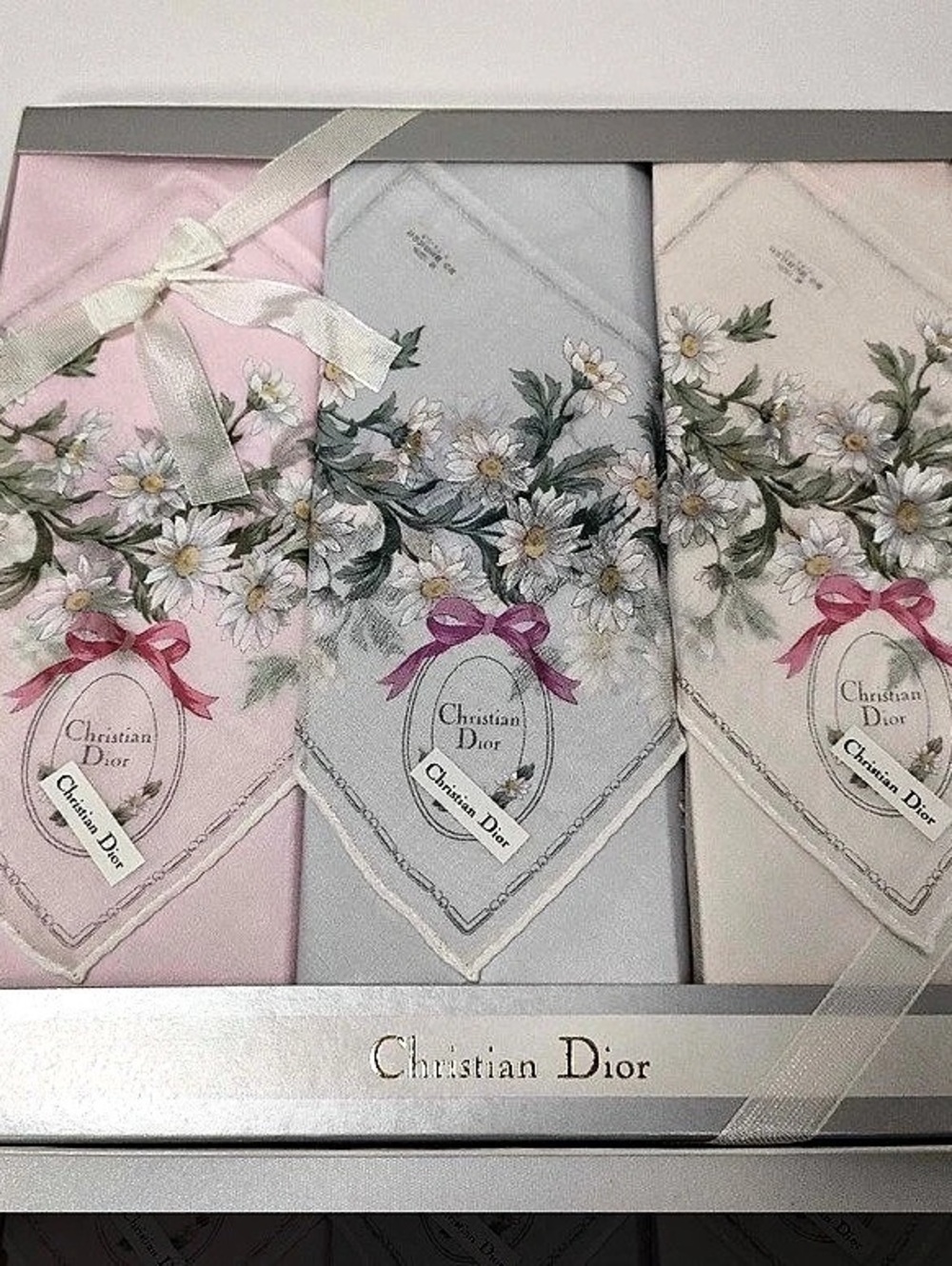 Christian Dior Floral Scarf Set Pink & Gray